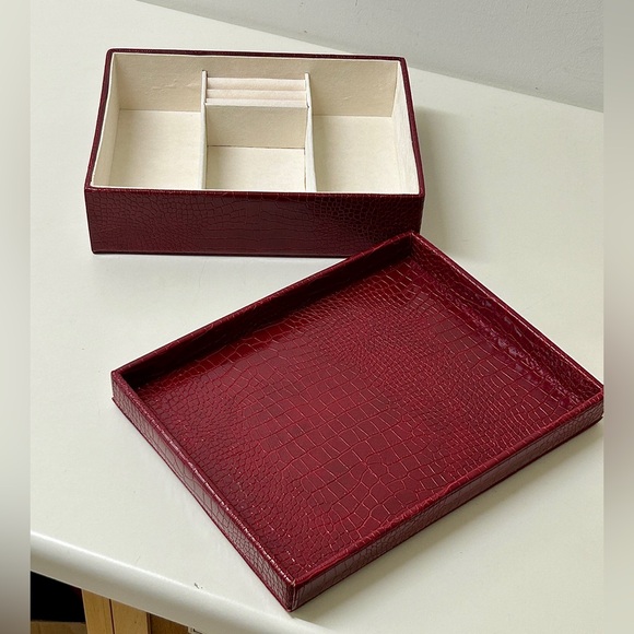 Vtg Lancôme Tresor Red Vegan Leather Lidded Cosmetic Jewelry Box - Picture 1 of 16